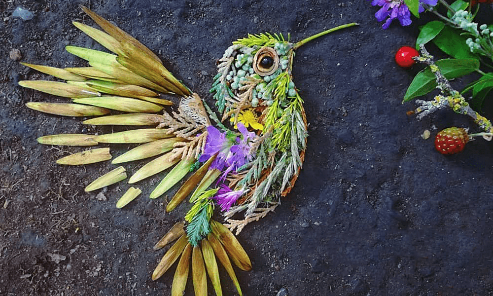 Un Artista Realizza Ritratti Di Uccelli Usando Foglie E Fiori Raccolti Nella Foresta Picame