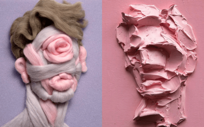 Ritratti materici fatti di lana intrecciata e colori a olio