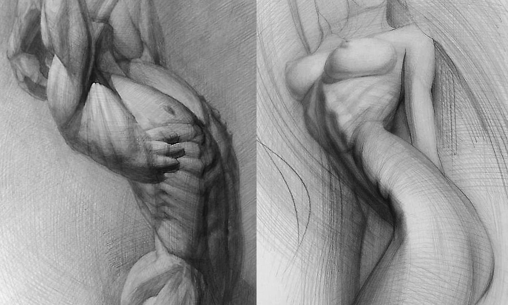 Armonia e perfezione del corpo umano nei disegni monocromatici di Andrey Samarin